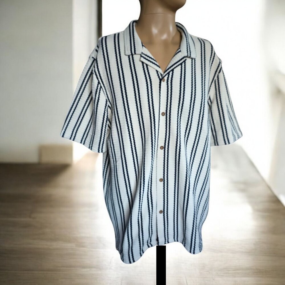 NWT RUXEN XL Chevron Striped Button Up Casual Short Sleeve Top